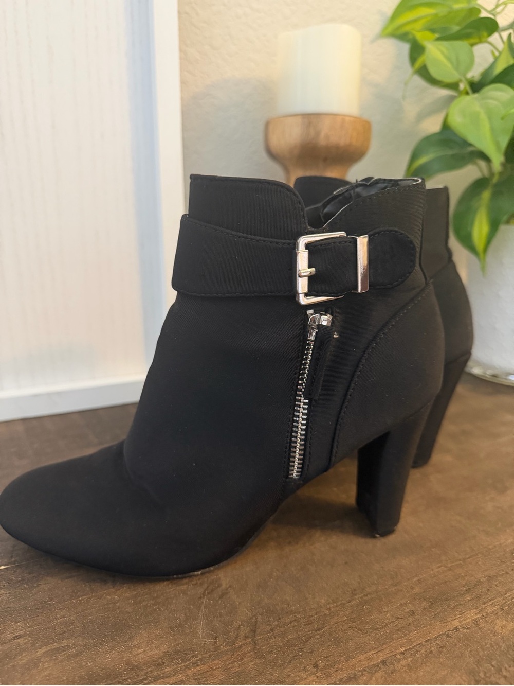 Black Women's Ankle Booties with Buckle and Side Zip